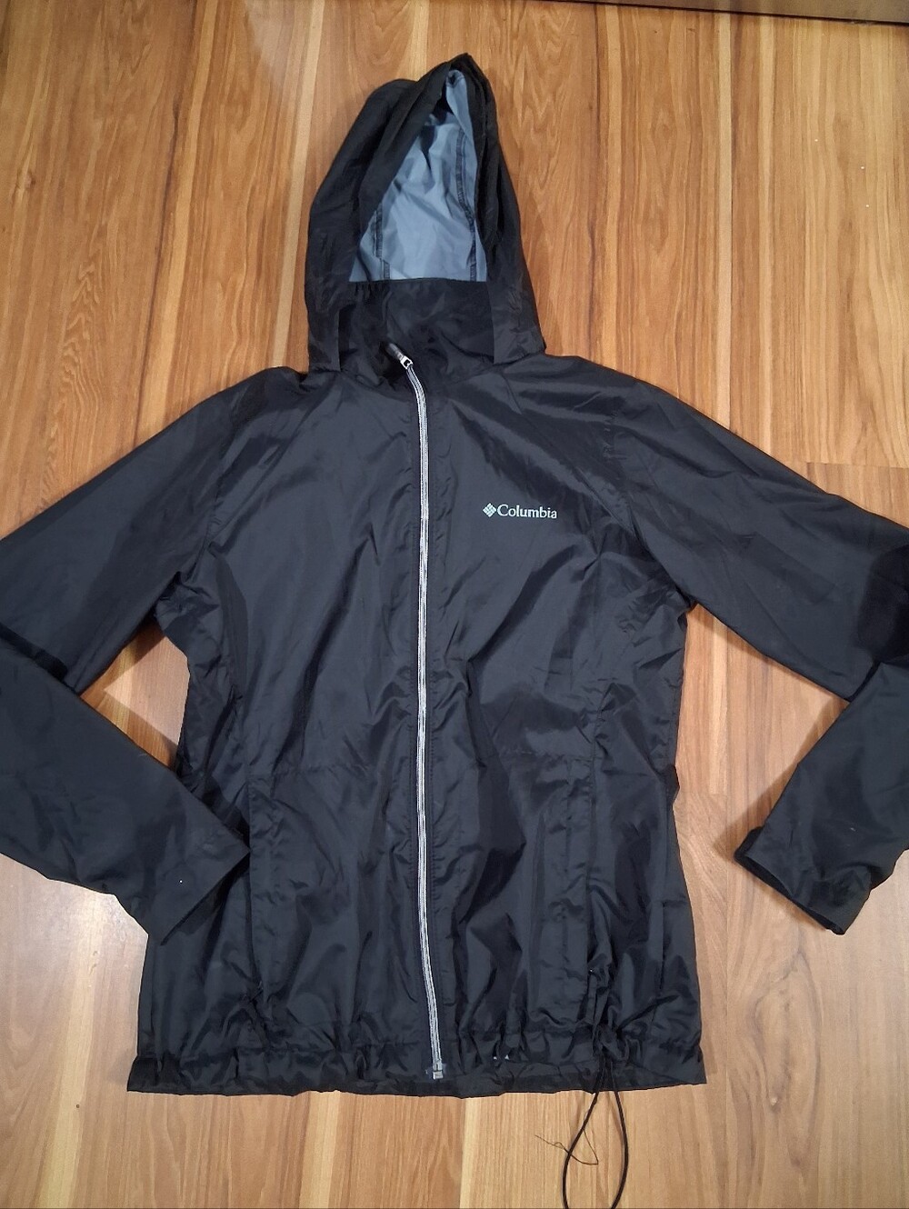 Columbia Black Hooded Raincoat with Light Lining